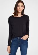 Bayan Siyah Bisiklet Yaka Pamuklu Tişört