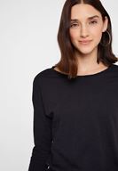 Bayan Siyah Bisiklet Yaka Pamuklu Tişört