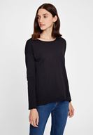 Bayan Siyah Bisiklet Yaka Pamuklu Tişört