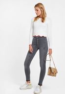 Bayan Gri Çok Düğmeli Dar Paça Pantolon