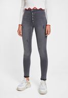 Bayan Gri Çok Düğmeli Dar Paça Pantolon