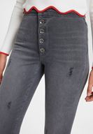 Bayan Gri Çok Düğmeli Dar Paça Pantolon