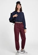 Bayan Bordo Paça Detaylı Cepli Bol Pantolon