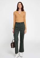 Bayan Yeşil Cepli Yüksek Bel Pantolon