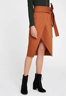 Bayan Kahverengi Kemer Detaylı Cepli Etek