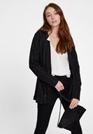 Bayan Siyah/Beyaz Yaka Detaylı Çizgili Ceket