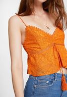 Bayan Turuncu İnce Askılı Dantel Detaylı Bluz