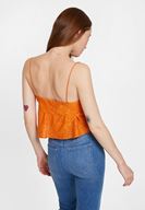 Bayan Turuncu İnce Askılı Dantel Detaylı Bluz