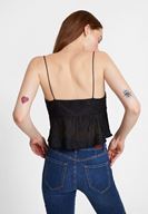 Bayan Siyah İnce Askılı Dantel Detaylı Bluz