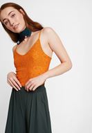 Bayan Turuncu Askılı Dantel Bluz