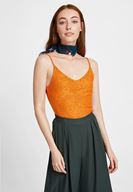 Bayan Turuncu Askılı Dantel Bluz