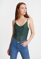 Bayan Yeşil Askılı Dantel Bluz