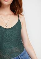 Bayan Yeşil Askılı Dantel Bluz