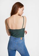 Bayan Yeşil Askılı Dantel Bluz