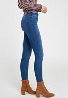 Bayan Mavi Lastikli Orta Bel Tayt Pantolon