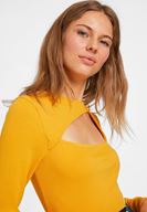 Bayan Turuncu Cut Out Detaylı Uzun Kollu Bluz