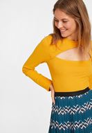 Bayan Turuncu Cut Out Detaylı Uzun Kollu Bluz