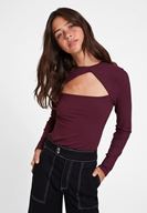 Bayan Bordo Cut Out Detaylı Uzun Kollu Bluz