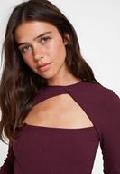 Bayan Bordo Cut Out Detaylı Uzun Kollu Bluz