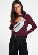 Bayan Bordo Cut Out Detaylı Uzun Kollu Bluz
