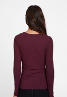 Bayan Bordo Cut Out Detaylı Uzun Kollu Bluz
