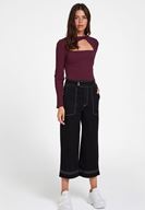 Bayan Bordo Cut Out Detaylı Uzun Kollu Bluz