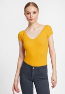 Bayan Turuncu V Yaka Yarım Kollu Basic