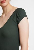 Bayan Yeşil V Yaka Yarım Kollu Basic