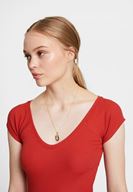 Bayan Kırmızı V Yaka Yarım Kollu Basic