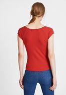 Bayan Kırmızı V Yaka Yarım Kollu Basic