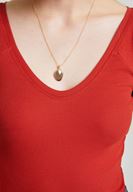 Bayan Kırmızı V Yaka Yarım Kollu Basic