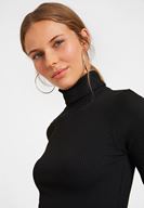 Bayan Siyah Boğazlı Uzun Kol Detaylı Triko