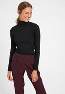 Bayan Siyah Boğazlı Uzun Kol Detaylı Triko