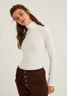 Bayan Krem Boğazlı Uzun Kol Detaylı Triko