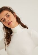 Bayan Krem Boğazlı Uzun Kol Detaylı Triko