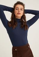 Bayan Lacivert Boğazlı Uzun Kol Detaylı Triko