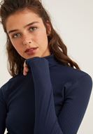 Bayan Lacivert Boğazlı Uzun Kol Detaylı Triko