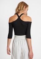 Bayan Siyah Yakası Çapraz Biye Detaylı Bluz