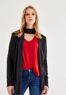 Bayan Siyah Uzun Kollu Yaka Detaylı Hırka