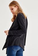 Bayan Siyah Uzun Kollu Yaka Detaylı Hırka