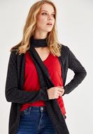 Bayan Siyah Uzun Kollu Yaka Detaylı Hırka