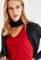 Bayan Siyah Uzun Kollu Yaka Detaylı Hırka