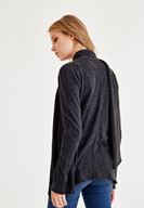 Bayan Siyah Uzun Kollu Yaka Detaylı Hırka