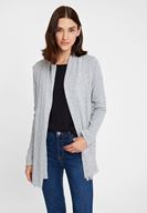 Bayan Gri Uzun Kollu Yaka Detaylı Hırka