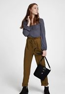 Bayan Gri Yakası Bağlamalı Uzun Kol Detaylı Bluz