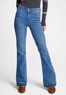 Bayan Mavi Yırtmaç Detaylı Flare Denim Pantolon