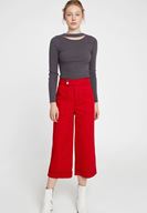 Bayan Gri Cut-Out Detaylı Uzun Kollu Triko