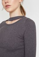 Bayan Gri Cut-Out Detaylı Uzun Kollu Triko