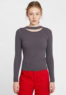 Bayan Gri Cut-Out Detaylı Uzun Kollu Triko