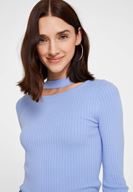 Bayan Mavi Cut-Out Detaylı Uzun Kollu Triko